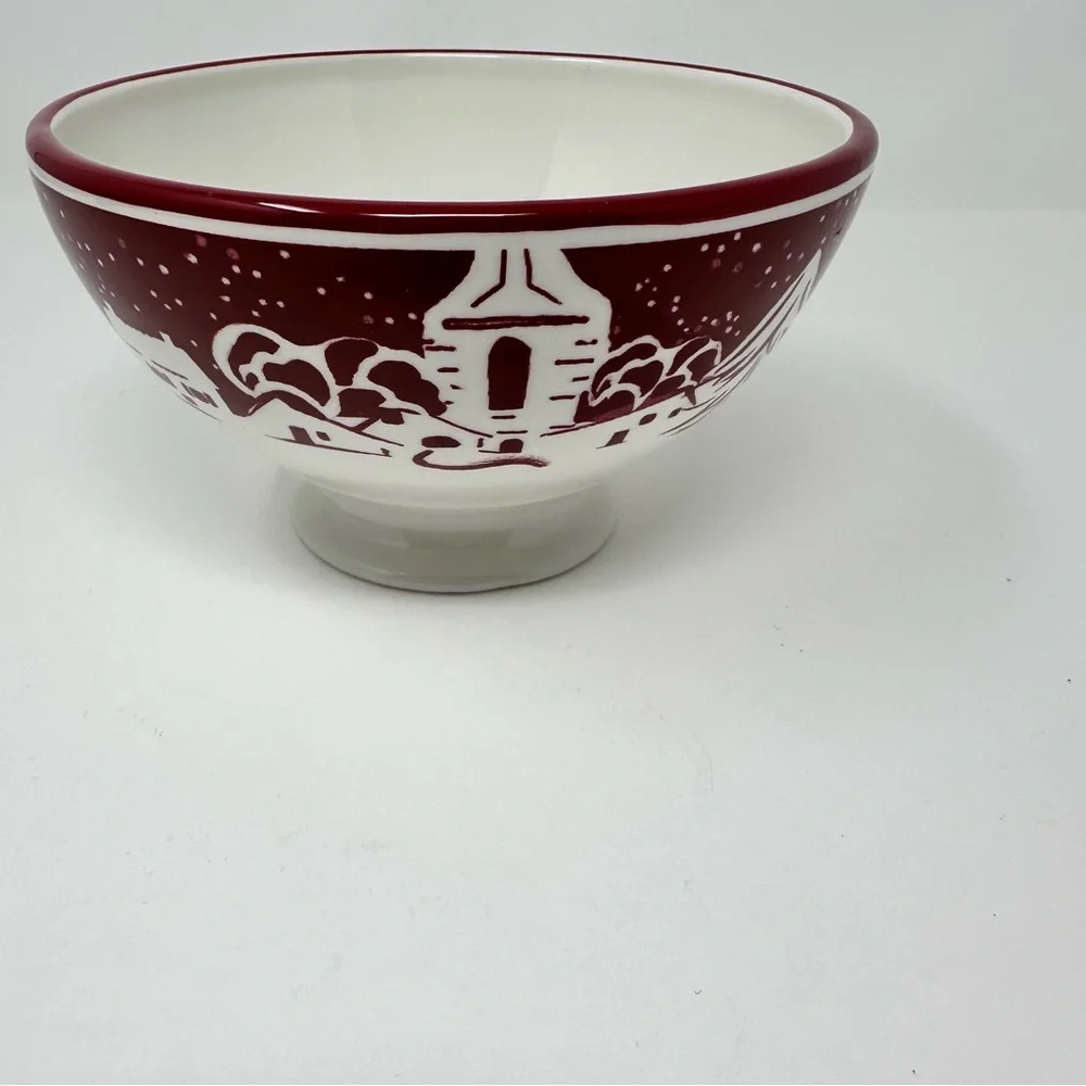 Williams-Sonoma Snowy Village Soup/Cereal Bowl Red White
